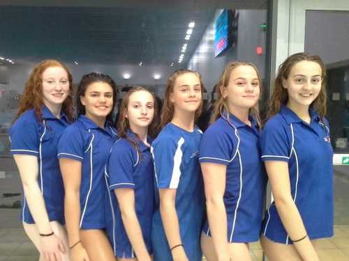 Swimmers from left to right: Cerys Hughes, Daniella Lloyd, Grace Cruickshank, Kate Shortman, Isabelle Thorpe, Greta Hampson